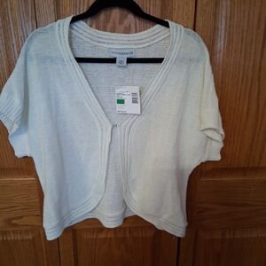 Sag Harbor Cream Short-Sleeve V-Neck Open Cardigan
